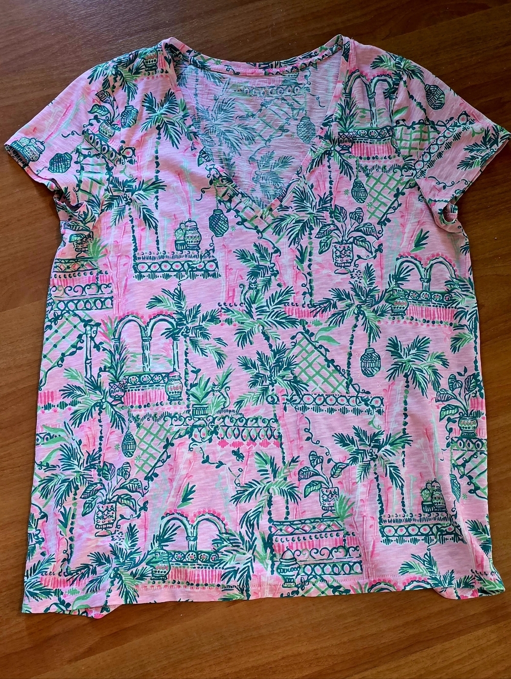 Lilly Puiltzer Tropical Pink & Teal V-Neck Tee